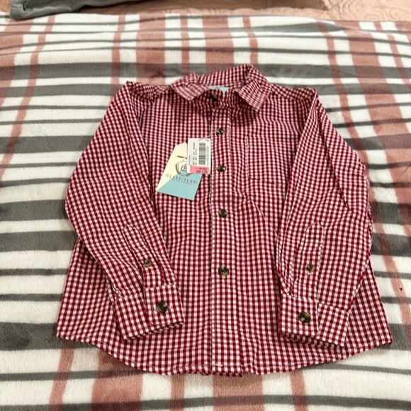 Little Boys Red and White Checkered Button Up Shirt - Picture 1 of 3